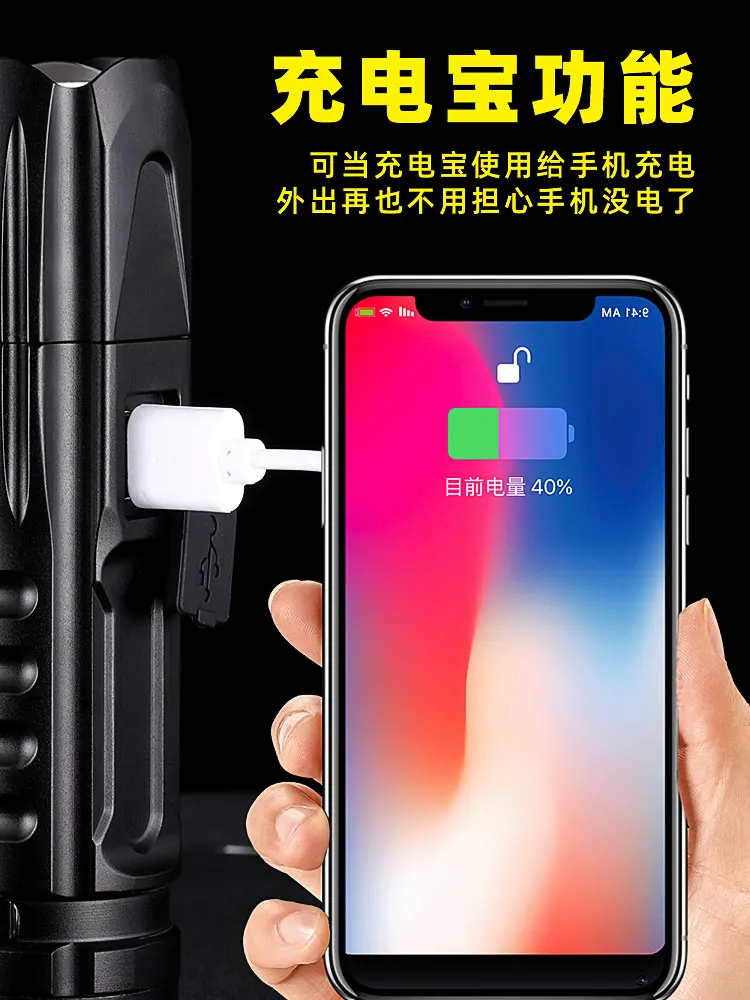 Online Einstellbarer Fokus Jagd Taschenlampe Tragbare Taschenlampen Wiederaufladbare Usb Taschenlampe Power Bank Latarka Led Outdoor Ausrüstung BI50FL