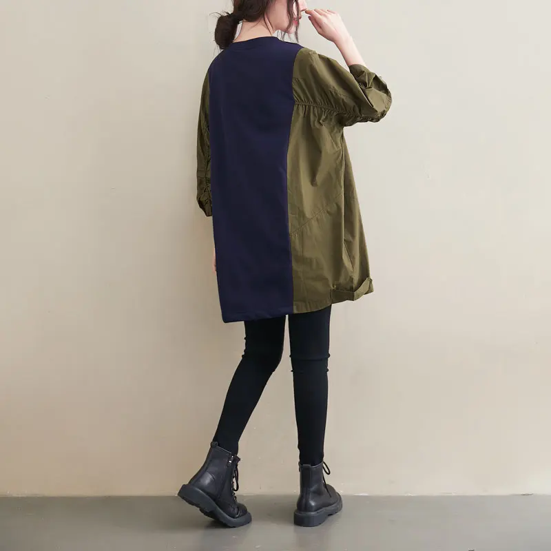 

2021 new spring and autumn plus size long-sleeved T-shirt women Korean style stitching mid-length sweater skirt casual loose