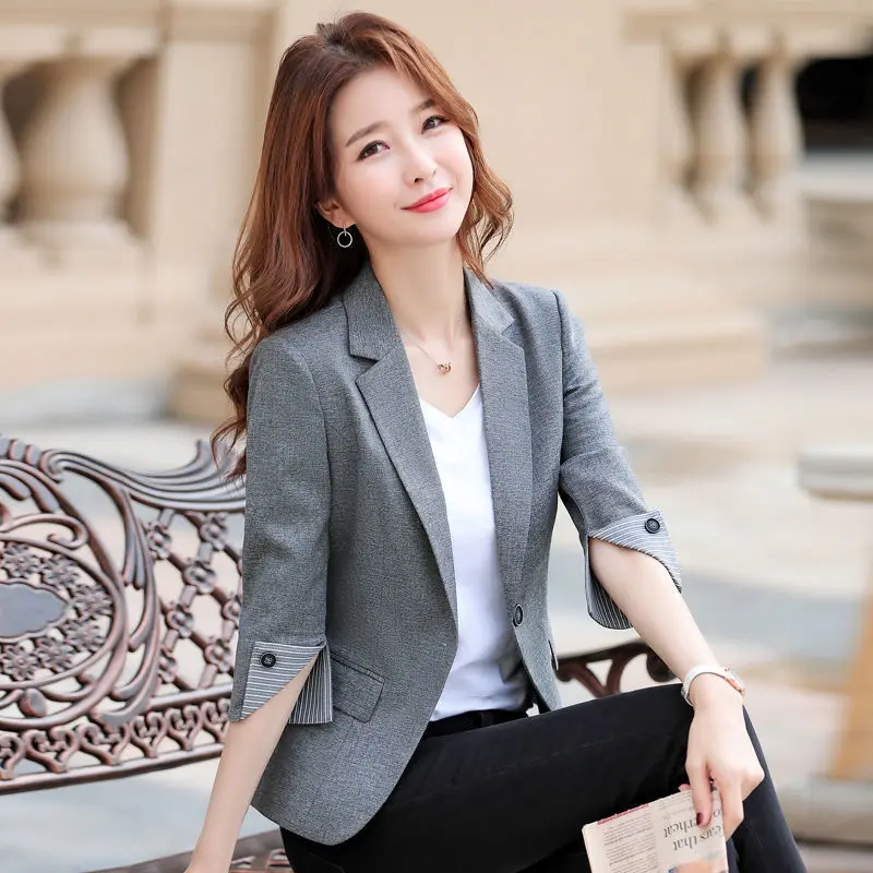 

Elegant Temperament Seven Points Sleeve Profession Slim Slimming Fashion Suit Jacket Women