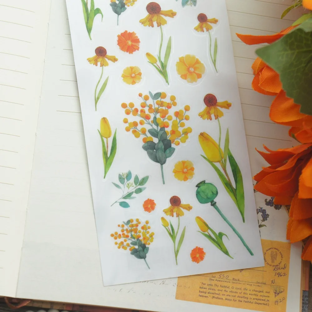 1 лист желтый дизайн диких цветов наклейка в качестве подарочной бирки декорация