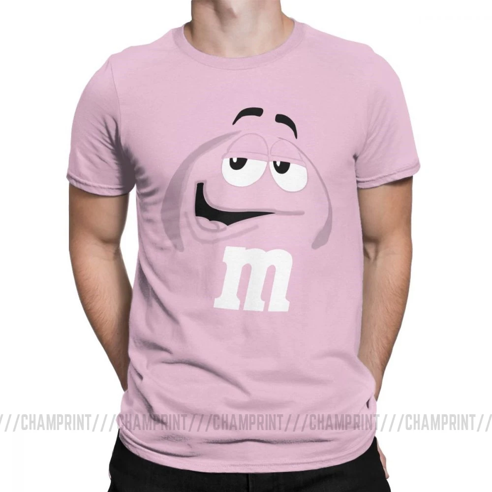 M&M's Chocolate Candy Character Face Tees Short New Fashion T Shirt Men's Pure Cotton Amazing T-Shirt Sleeve Tops Plus Size - Color: Pink