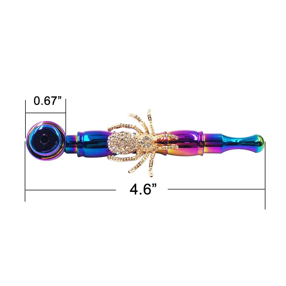 

Rainbow Color Metal Hand Pipe with Gem Spider Smoking Pipe
