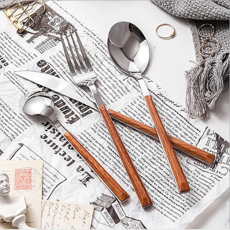 Посуда с имитацией деревянной ручки в стиле INS посуда из нержавеющей стали