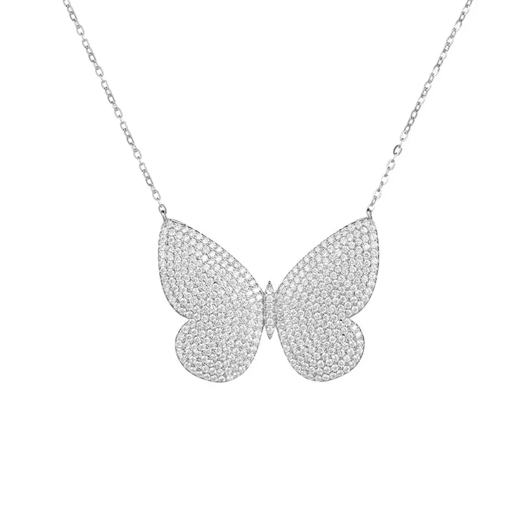 

Funmode Luxury Cubic Zircon Butterfly Necklace Women Girl Pendant Necklace Sweater Chain Dress Accessories Jewelry Gifts F004N