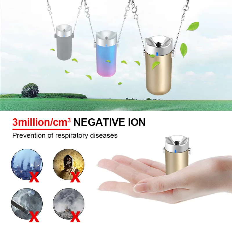 

USB Portable Wearable Air Purifier, Personal Necklace Air Freshener No Radiation Low Noise for Adults Kids