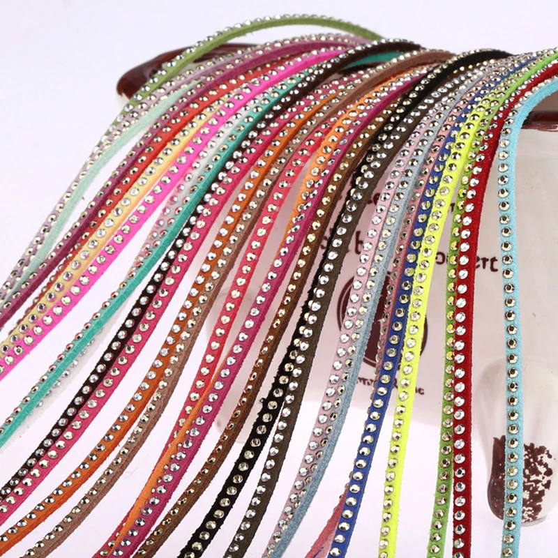 

3 мм модный плоский шнур из искусственной кожи замша заклепка в горошек плоский кожаный шнур с кристаллами Стразы для DIY материалы для изгот...