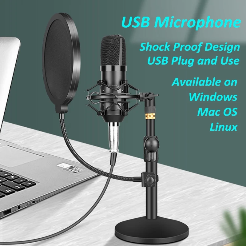 Studio Broadcast Microphone Professional Podcast Streaming Microphone Kit For Computer Condenser Mic With Holder Sound Card USB