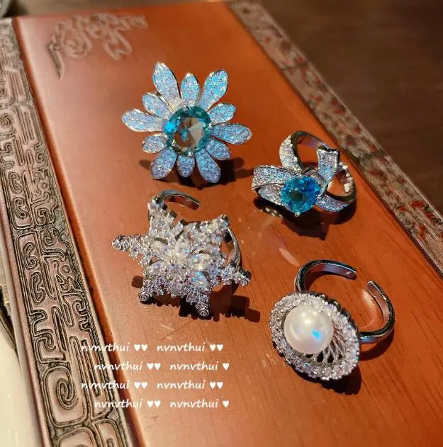 Блестящее кольцо с сапфировым бантом 18K цирконом в виде снежинки регулируемое