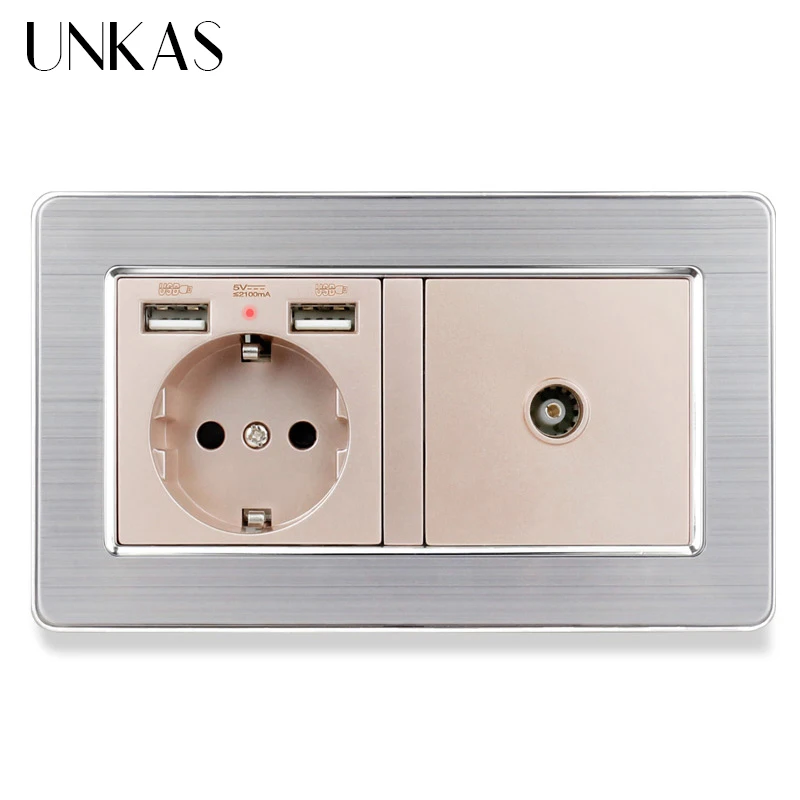 Гнездо питания стандарта ЕС заземленная с женским ТВ разъемом 2100mA двойной USB