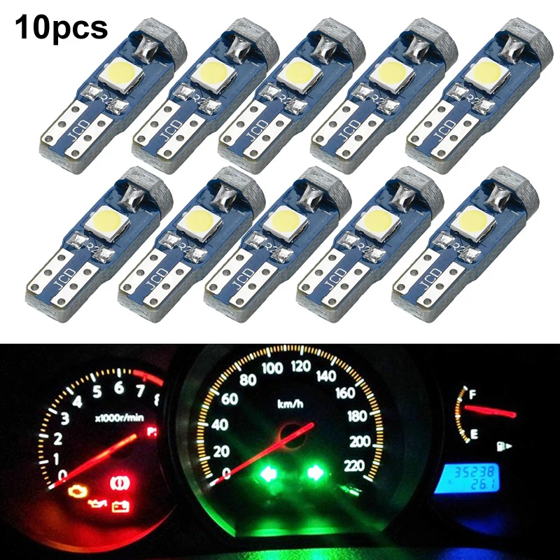 

10pcs 12V T5 3030 3SMDDashboard Instrument Light Bulb W3W LED Canbus Car Gauge Interior Lights Signal Bulb