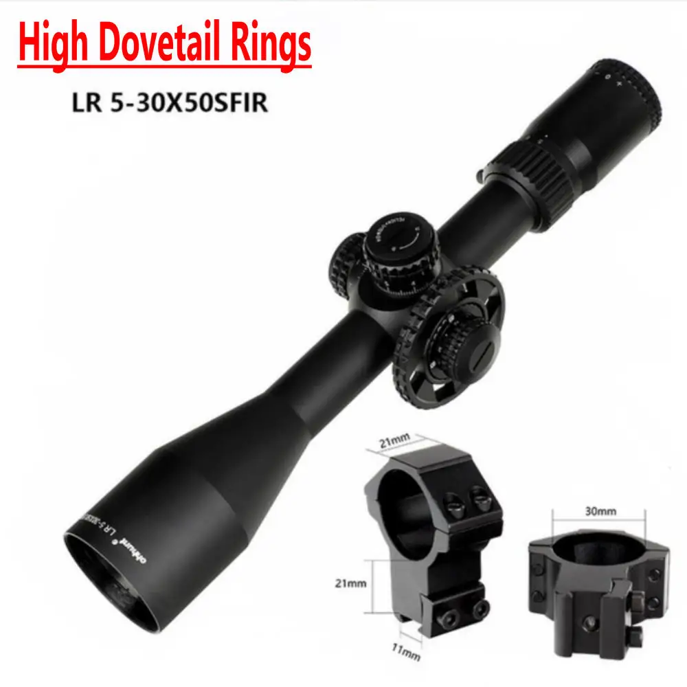 High Dovetail Rings Тактический ohhunt LR 5-30x50 SFIR охотничий прицел стекло травление сетка Красная подсветка Боковая регулировка параллакса турреты замок Сброс прицел - Цвет: High Dovetail Rings
