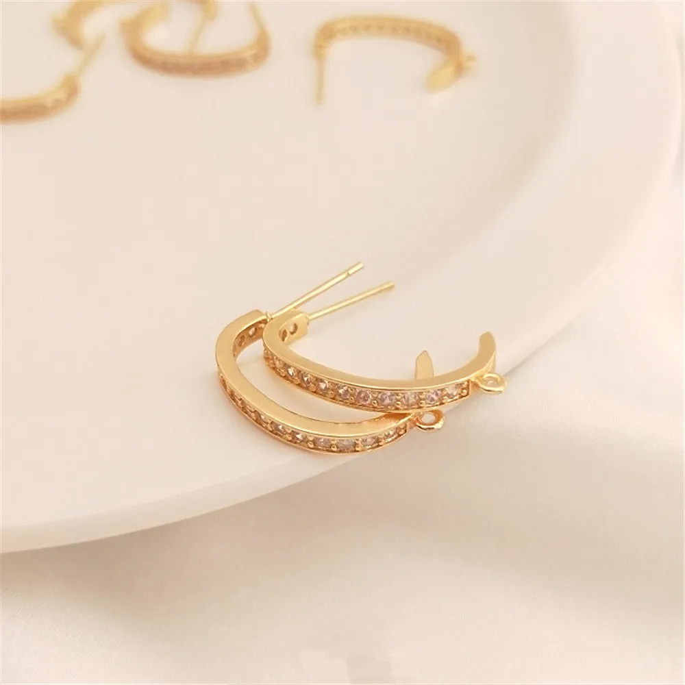 

14K Gold Plating Zircon C-shaped earrings with hanging earrings 925 silver needles Fashion diy earring material accessories
