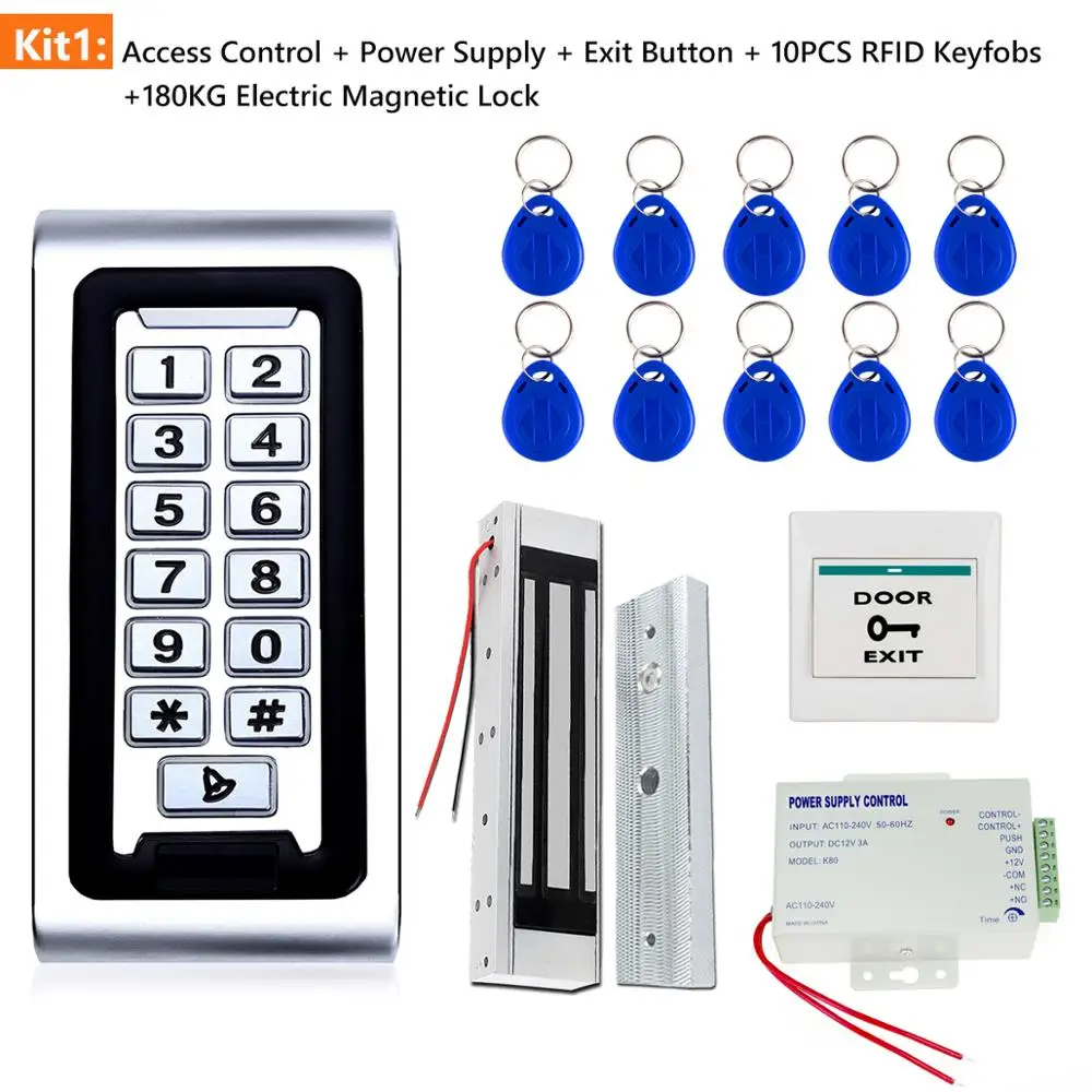 

Door Access Control System Kit with Keypad +10PCS ID Keyfobs +Power Supply + Electric Magnetic/Bolt/Strike Locks for office home