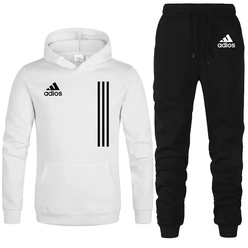 

2021 New Adios Men's Autumn Winter Sets Hoodie+Pants Two Pieces Casual Tracksuit Male Sportswear Gym Brand Clothing Sweat Suit