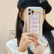 Korea Cute Rainbow Waves Laser Blu-ray Phone Case For iPhone 13 12 11 Pro Max Cases X Xs Max Xr 7 8 Plus Case Soft Silicon Cover
