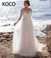 macdugal wedding dresses 2021 boho long sleeve chiffon beach bride gown simple o neck pattern vestido de novia civil women skirt