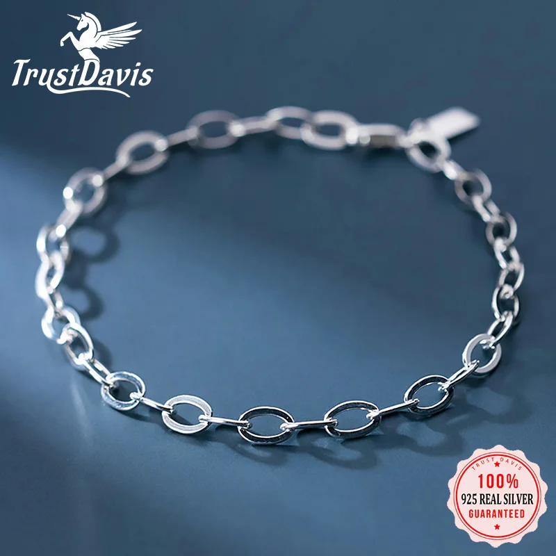 TrustDavis Real 925 Sterling Silver Fashion INS Romantic 4mm Chain Bracelet Anklets For Women Wife Best Friend Jewelry DA1626