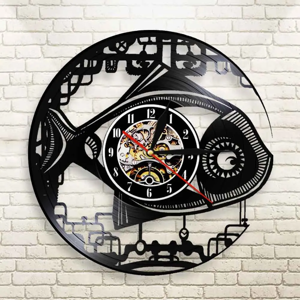 Винтажные настенные часы в стиле стимпанк с роботом и рыбкой механические