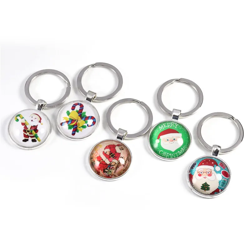 Модный красный Санта Клаус стеклянный кабошон брелок ювелирные изделия для