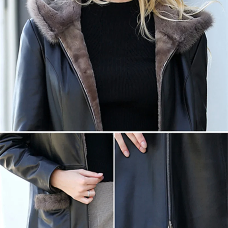 

Winter Women's New High 2021 Quality Sheepskin Fur Coat Sheep Sheared Sheepskin Long Hooded Merino Sheep Fur Coat