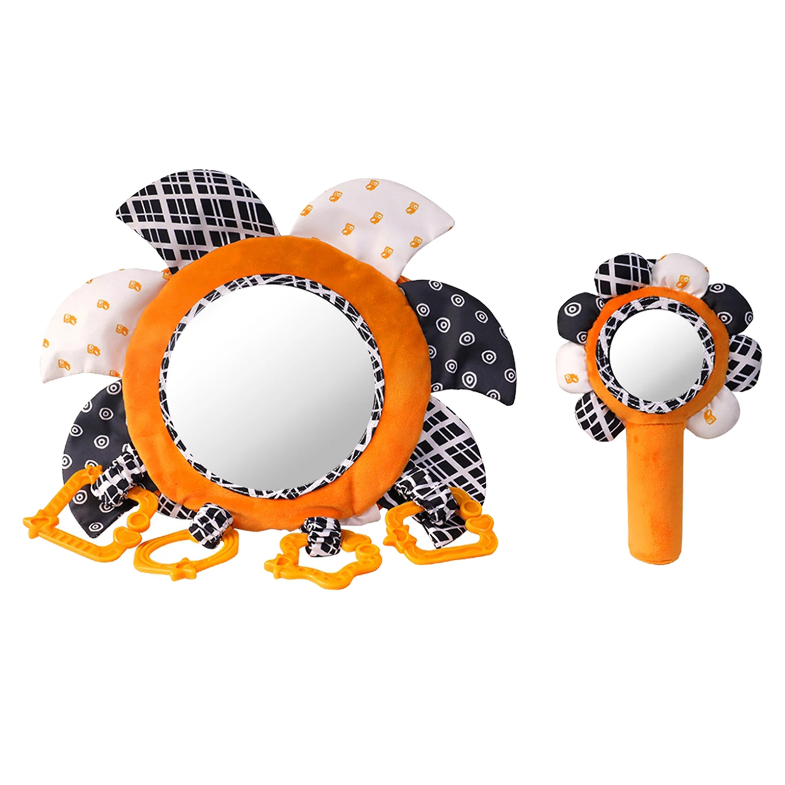 

Tummy Time Baby Mirror Infants Soft Plush Rattle Rings Set Hanging Toy