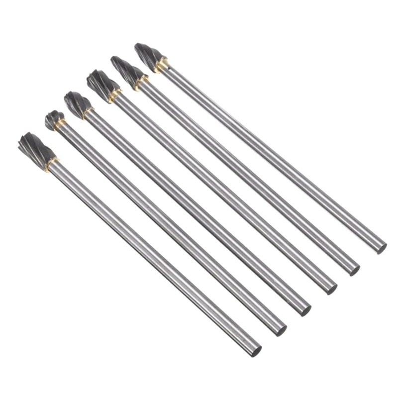 

6pcs 1/4" Shank Tungsten Carbide Burr Rotary Drill Bits Tools Cutter Files Set for Wood Carving Grinding Polishing
