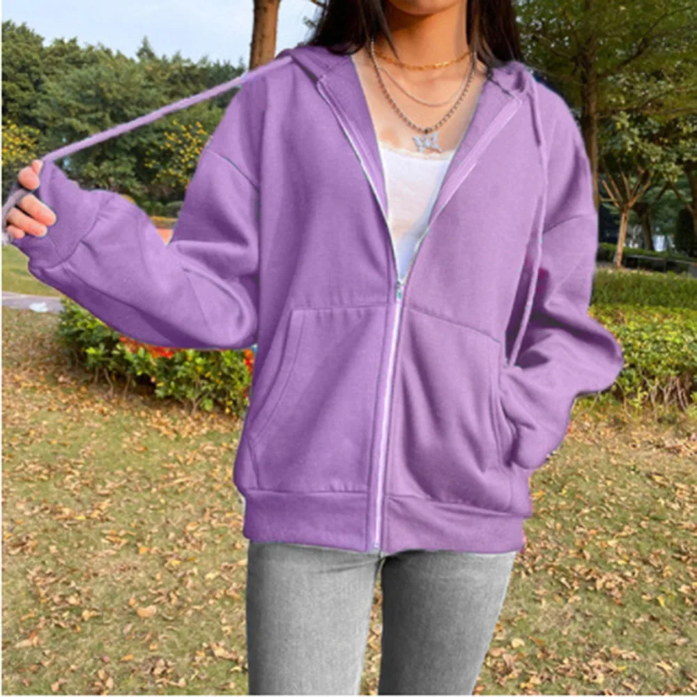 

2021 Women's Autumn New Hoodie Casual Fashion Simple Trend Commuter Style Long Sleeve Big Pocket Loose Solid Color Warm Top