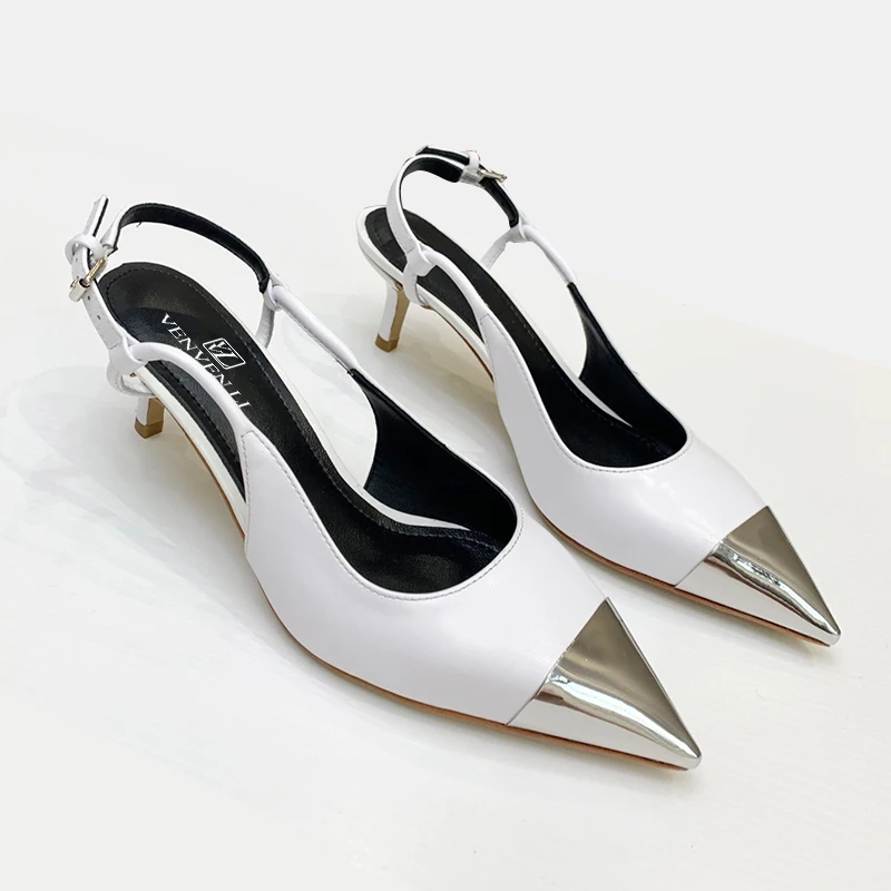 

French 2021 new vvl 5.5cm high heel sandal, rivet bow, sheepskin thin heel, pointed head, soft leather upper，with box dust bag