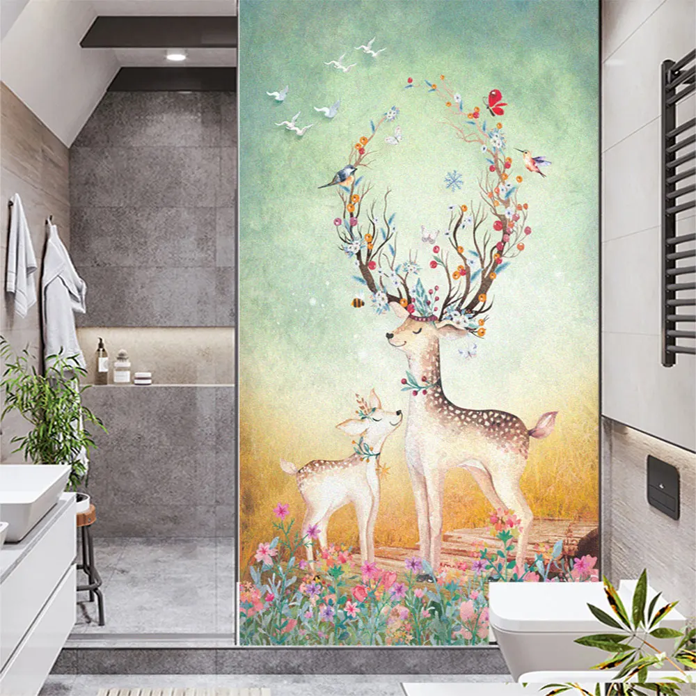 

Window Film Privacy Deer Series Frosted Glass Sticker UV Blocking Heat Control Window Coverings Window Tint for Homedecor