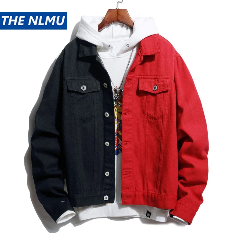 

2021 Men Denim Jacket Fashion Casual Two-color Patchwork Jeans Jacket and Coat Hip Hop Streetwear Mens Outwear WY853