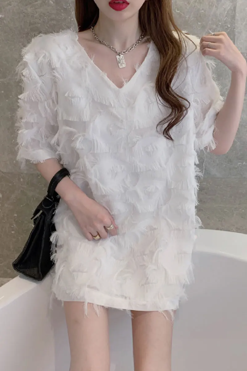 

Vintage Plus Size Long Tshirts Spring Summer Women Medium Length Loose Cotton Feathers Solid Short Sleeve Super Fairy T-shirt