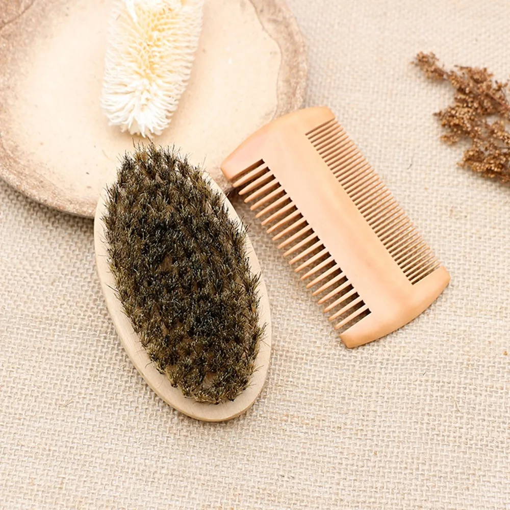 

Soft Boar Bristle Wood Oval Beard Brush Hairdressing Shaving Tool Mustache Comb Kit Care Set
