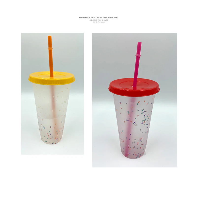 700ml Temperature Color Change Cups Magical Confetti Reusable Plastic With Lid And Straw Cup For Cold Drinks Accessories New | Дом и сад