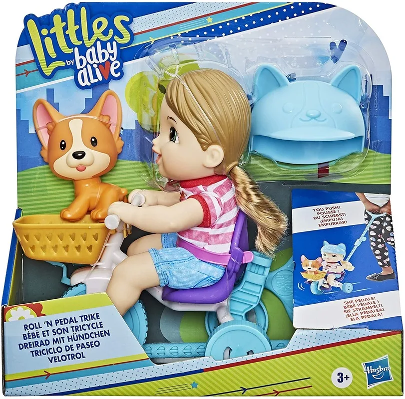 

Hasbro Littles By Baby Alive Roll.N Pedal Trike Doll Dog Tricycle 5 Accessories Educational Dolls Toys for Kids Ages 3 and Up