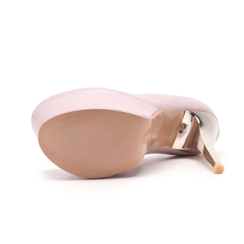 Женские туфли-лодочки из лакированной кожи на высоком каблуке 16 см с круглым