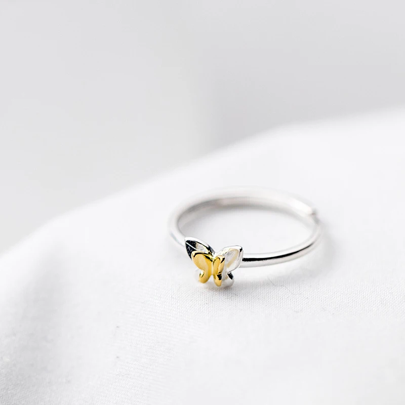 Открытое кольцо ElfoPlataSi из серебра 100% пробы с золотой бабочкой для коктейлей