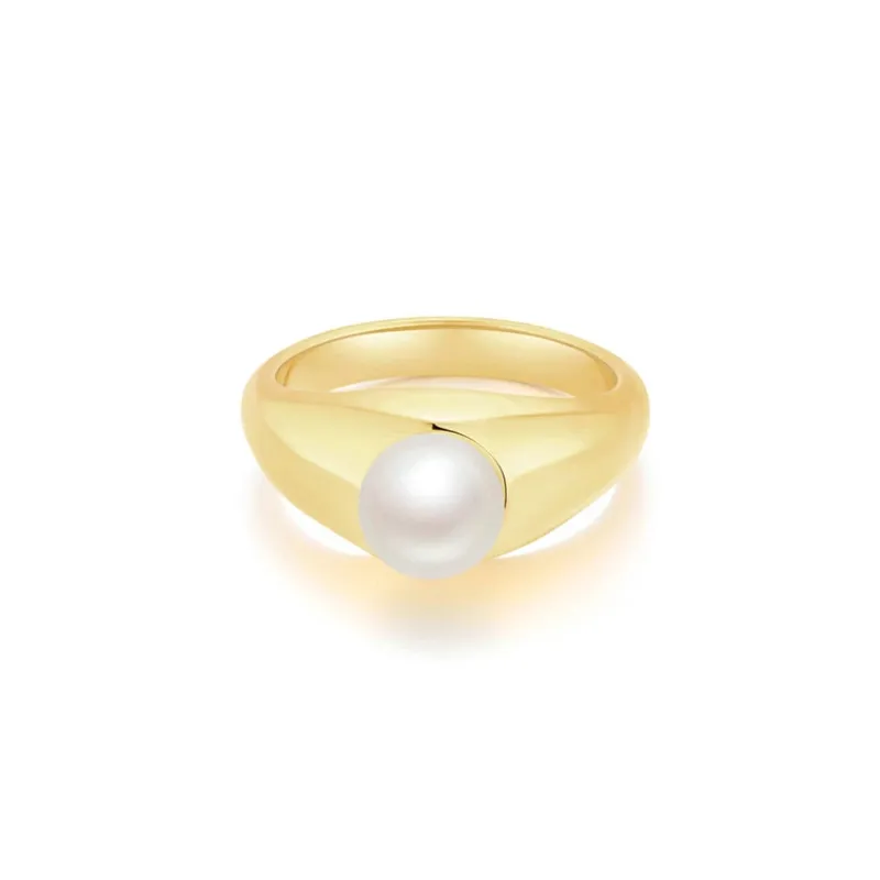

HelloLook Ins Pearl Ring Stainless Steel Ring 18k Gold Plated Classical Woman Simplicity Temperament Anniversary Gift