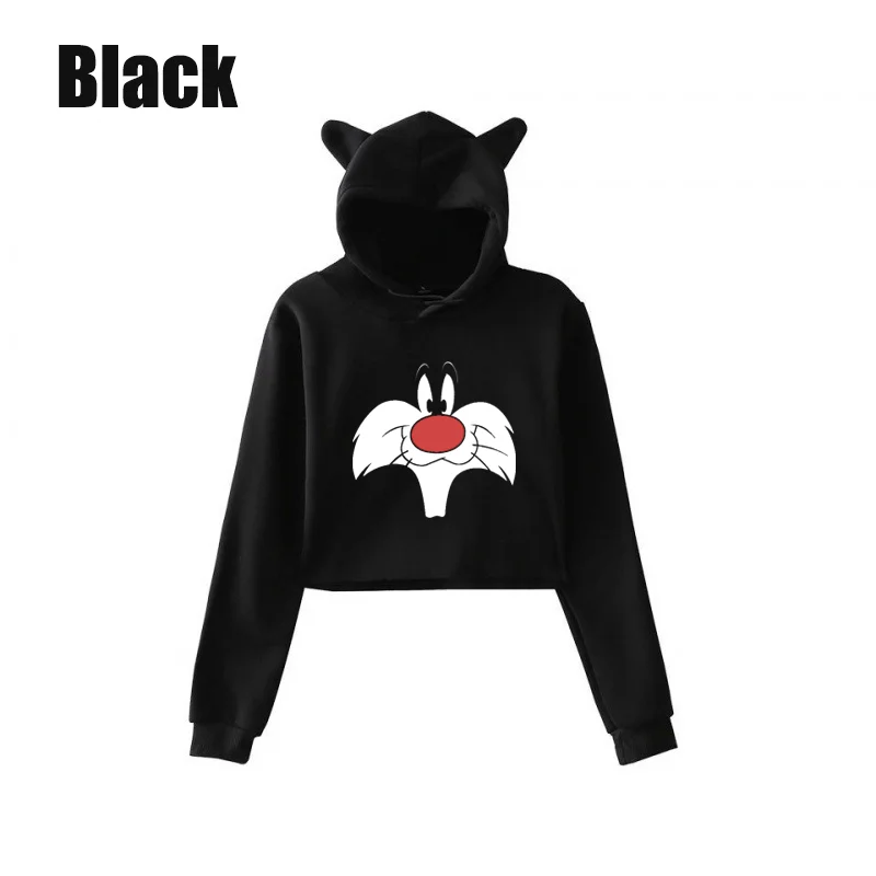 Bikinis Secret Women Harajuku Cat Style Tops Young Girl Cute Cropped Hooded Pullover Fashion Printed Hoodies for Teenagers