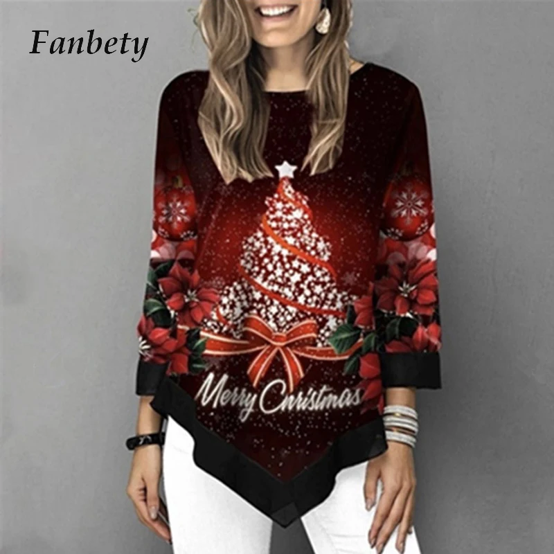 

Christmas Blouse Shirt Women Casual O Neck Christmas Tree Printed Pullovers Tops Ladies Three Quarter Sleeve Loose Shirt Blusas