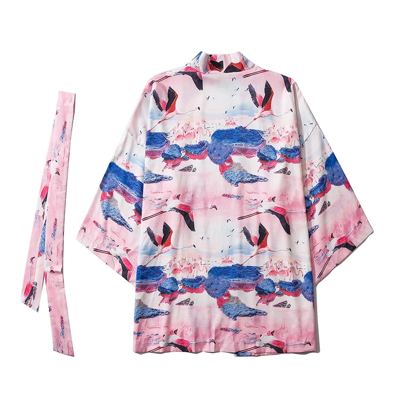 

Kimonos Shirts Belt Men Japanese Couple Haori Traditional Coats Janpan Clothes Women Samurai Style Cardigan Print Chinese Loose