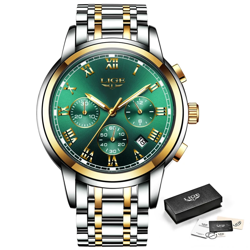 

Relogio Masculino LIGE Men Watches Top Luxury Brand Full Steel Waterproof Sports Quartz Watch Men Fashion Date Clock Chronograph