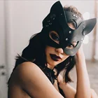 Маска для БДСМ-игр для взрослых, полумаска для косплея с лицом кота, Кожаная маска для косплея, женская кожаная Веселая маска кошки, черная маска на Хэллоуин