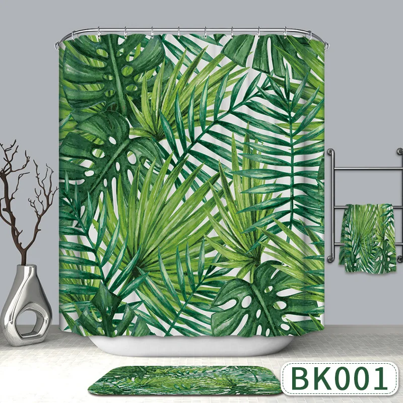 Современная 3d зеленая тропическая занавеска для душа с растениями ванная