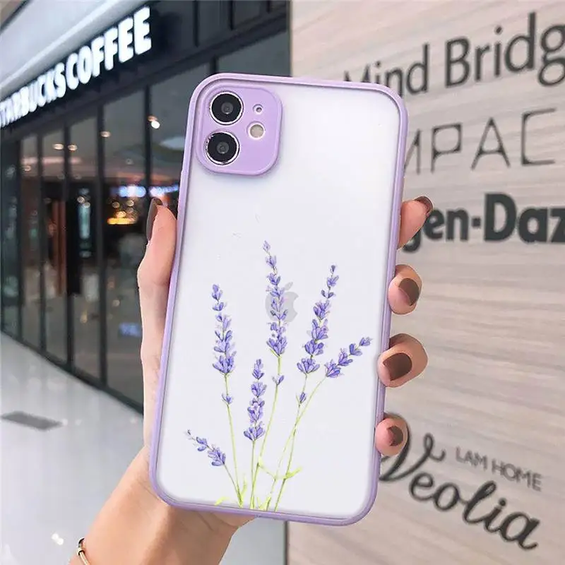 

Simple Lavender Purple Flowers Phone Case purple matte transparent For iPhone 7 8 x xs xr 11 12 pro plus max mini Clear Funda
