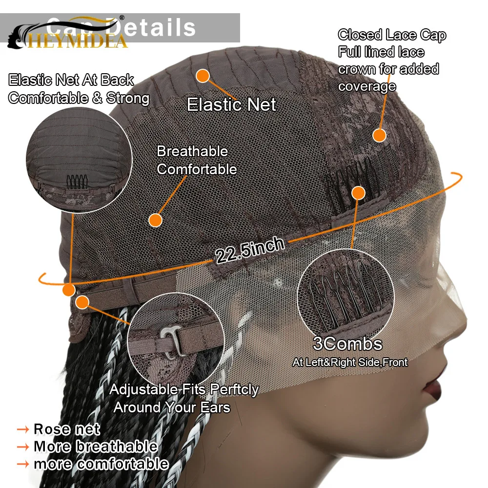 

28Inch BraidedBox Three Strand Braid Braided Wig High Temperature Fiber Hair Synthetic Lace Wig Black Women Black And White Hair