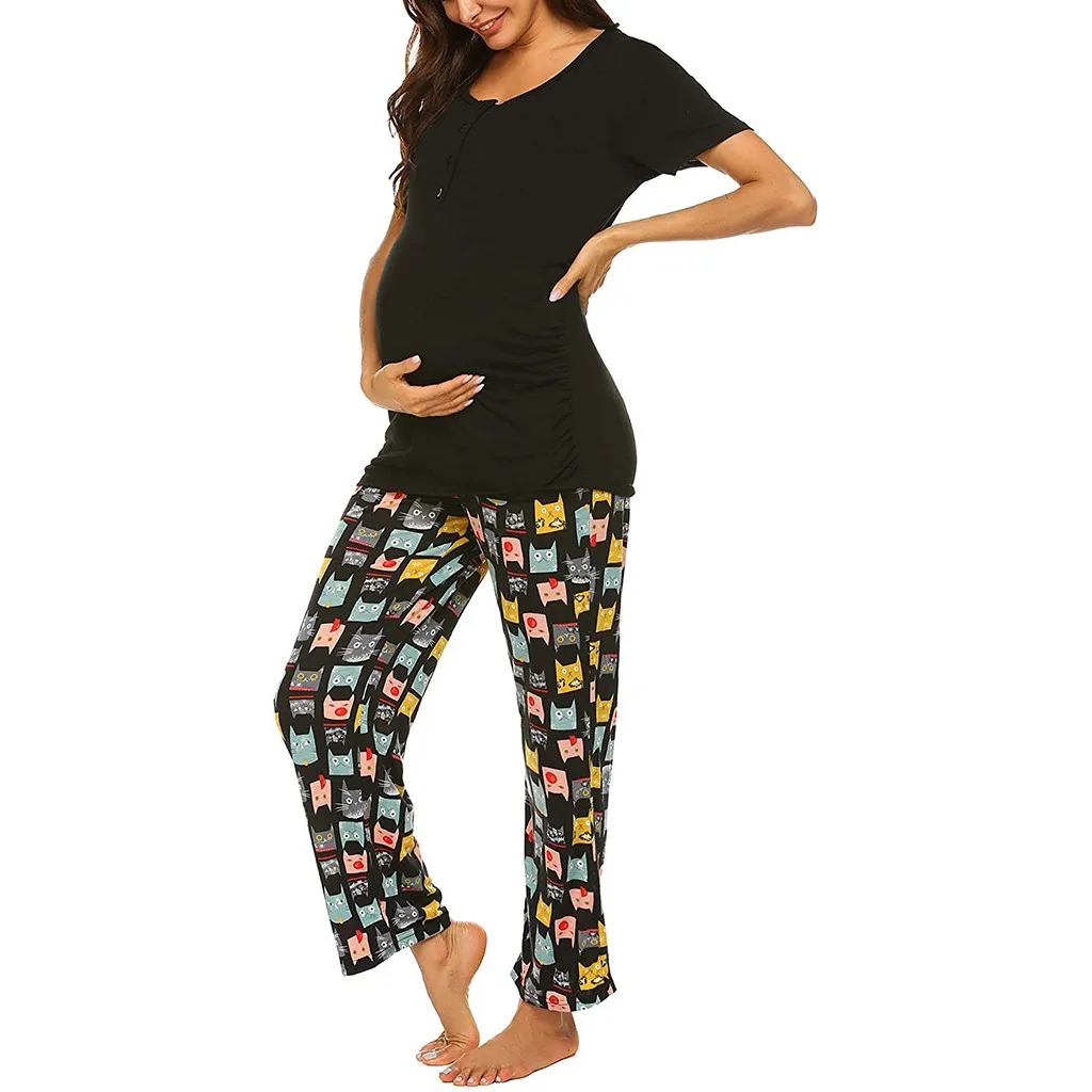 ARLONEET Women Maternity Short Sleeve Nursing Baby T-shirt Tops+Pants Pajamas Set Suit pijama maternity nursing pajamas 2020 | Мать и
