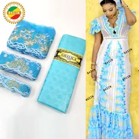 blue 2021 top quality basin riche fabric with embroidery lace ribbon for crafts african daily sewing dresses bazin brode fabric