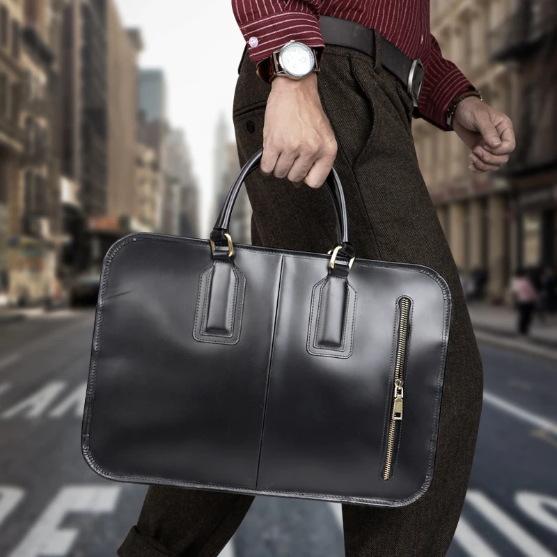 Top Cow Leather Briefcase Bag For Men Handmade Genuine Leather Business Bag Fashion Handbag 13.5'' Laptop Briefcase Tote Travel