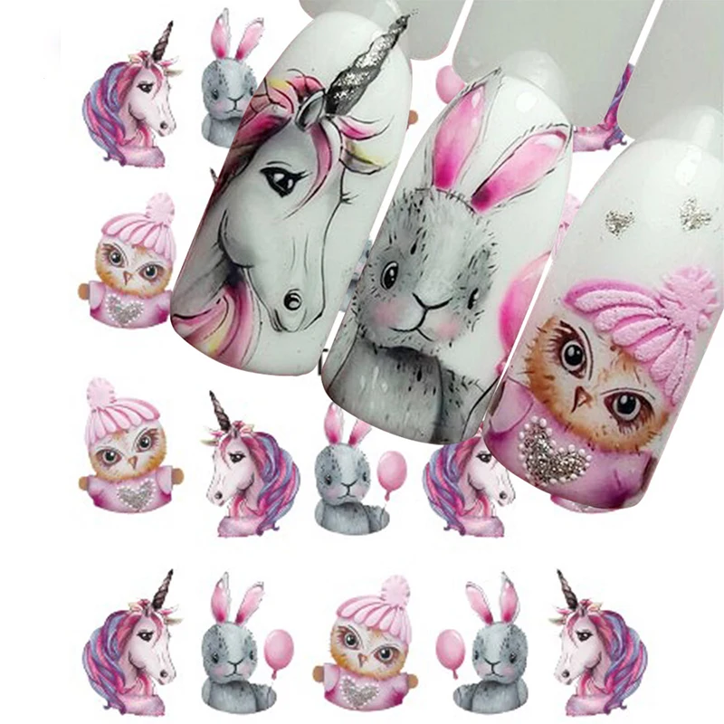 

9Pcs/Pack Unicorn Nail Art Decoration Water Transfer Sticker Decals Nail Accessories