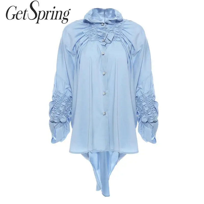 Женская Асимметричная блузка GetSpring синяя Длинная разные цвета 2020| |